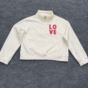 Angel Cult Women's 1XL Cream Crop Half-Zip Sweatshirt Teddy Bear Love Forever